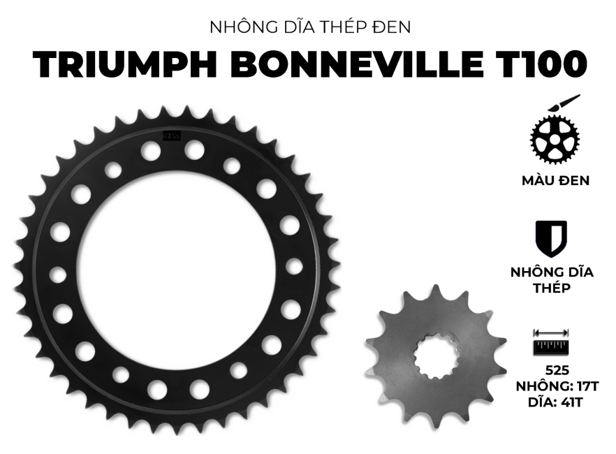 NHÔNG DĨA THÉP ĐEN TRIUMPH BONNEVILLE