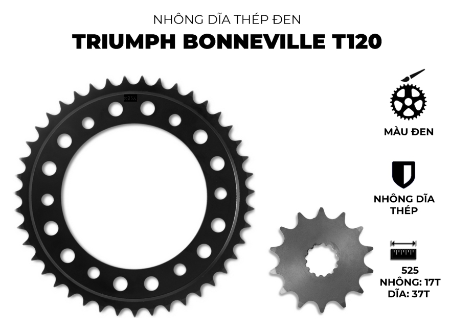 NHÔNG DĨA THÉP ĐEN TRIUMPH BONNEVILLE