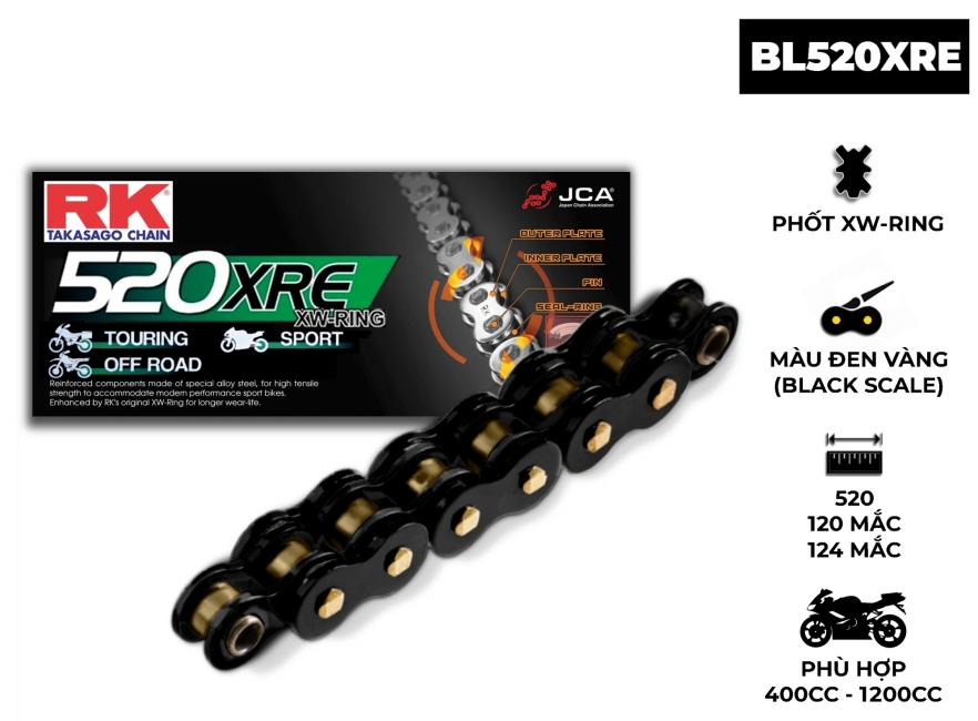 SÊN RK 520 XRE 124L MÀU ĐEN VÀNG