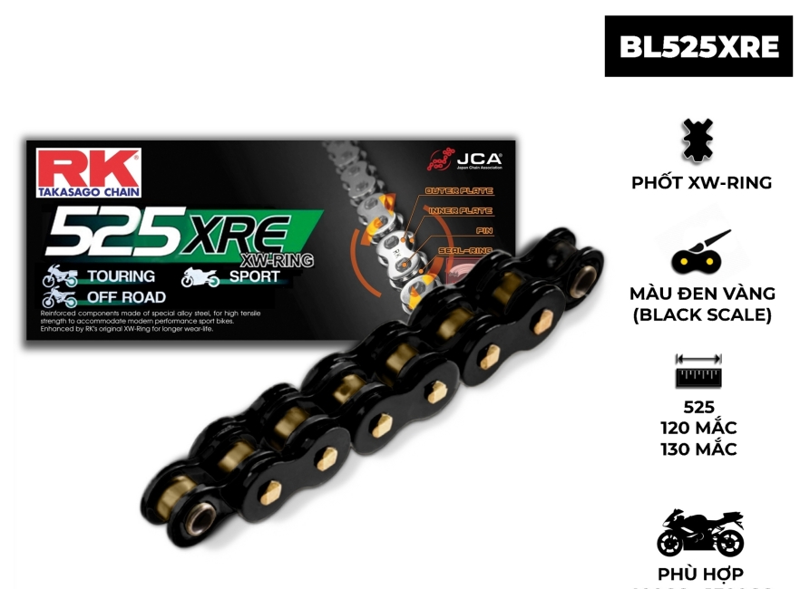 SÊN RK GB525 XRE 130L MÀU ĐEN CỐT VÀNG