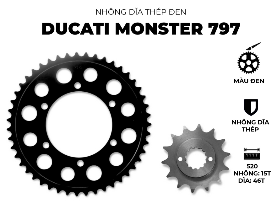 NHÔNG DĨA THÉP ĐEN  DUCATI MONSTER 797