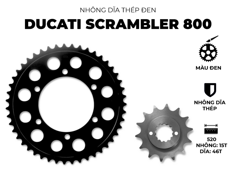 NHÔNG DĨA THÉP ĐEN DUCATI SCRAMBLER 800